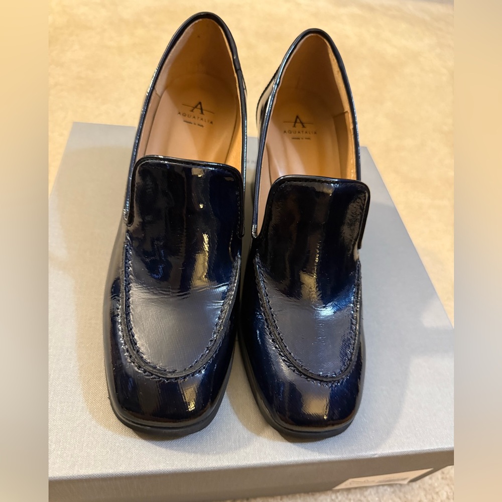 Aquatalia Dark Blue Patent Leather Loafers